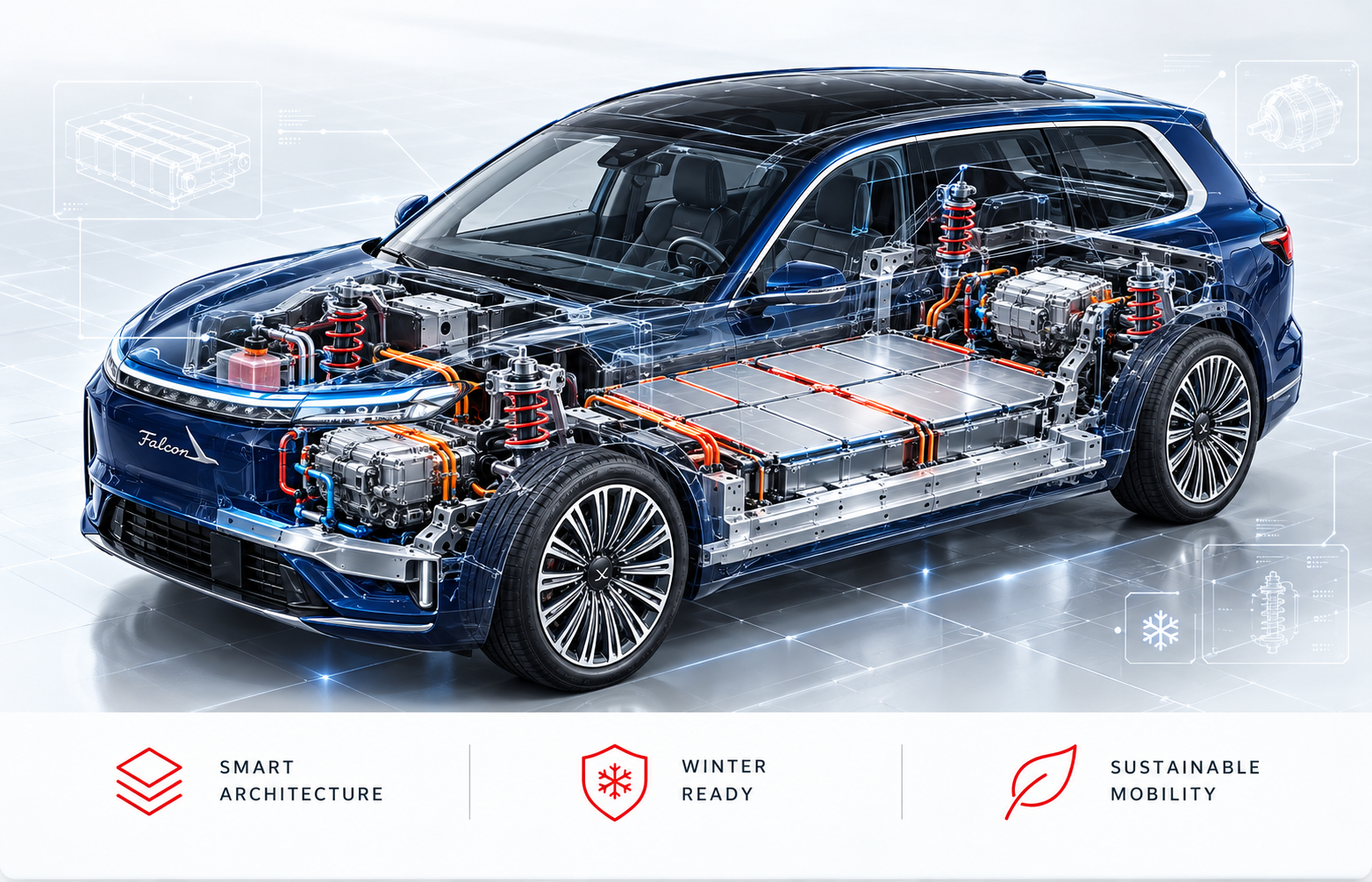 Falcon Motors vehicle technology concept visualization